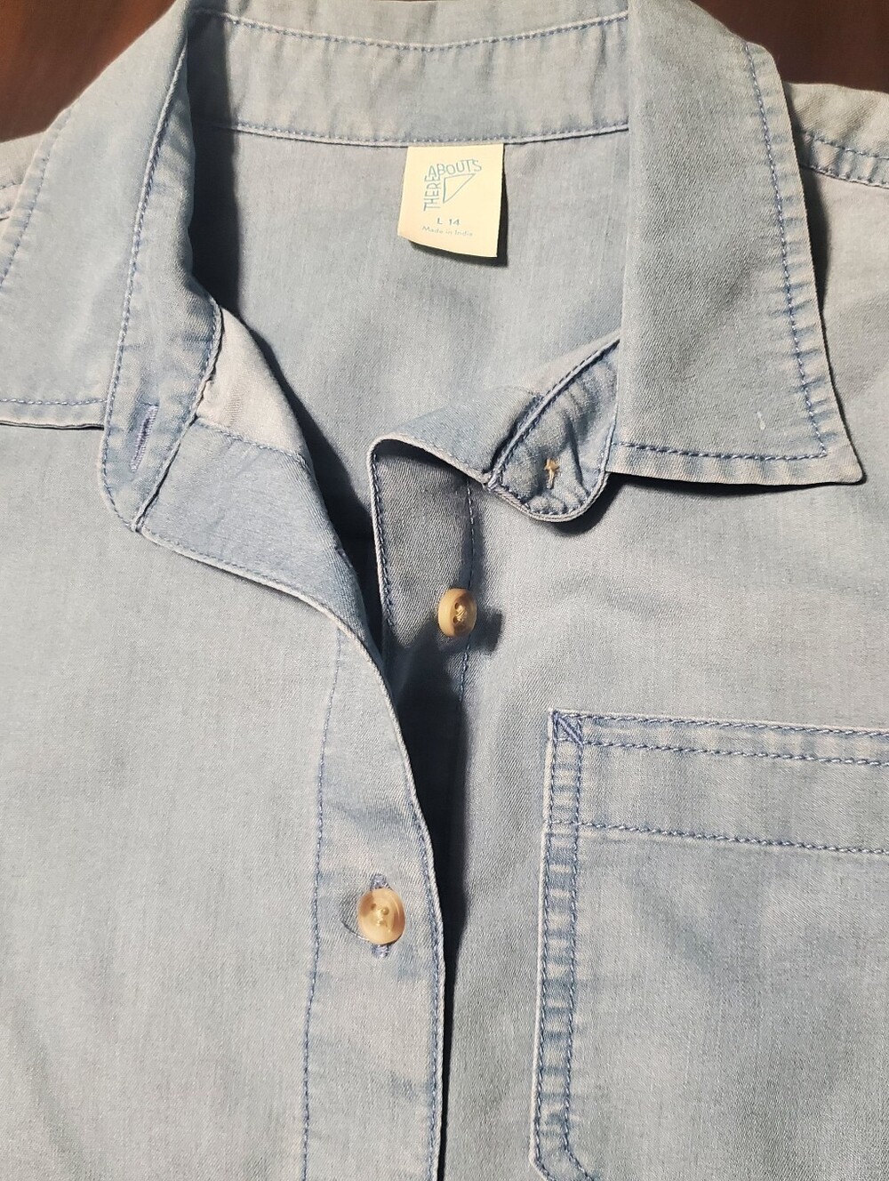 NWT Thereabouts Light Wash Chambray Button Down Shirt - Youth Size L 14
